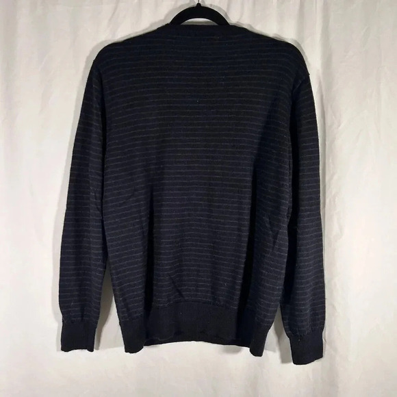 Calvin Klein Wool Blend Sweater Men Large Black Striped Vneck Long Sleeve Merino - Picture 6 of 8